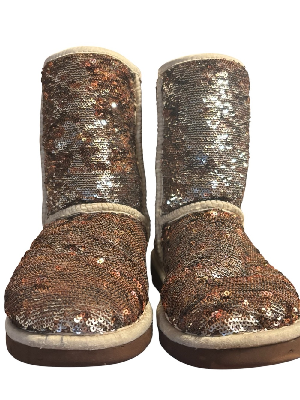 UGG Flip Sequin Classic Short Boots Brown Silver Size 5